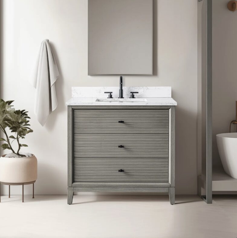 1 Spacious Storage Fluted Bathroom Vanity with Full Soft-Close Solid Wood Drawers