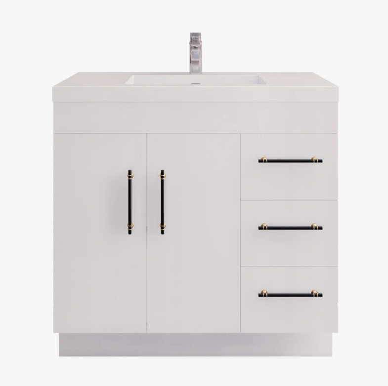 Minimalist Gloss White Bathroom Vanity with Separate Storage Zones & Full Soft-Close System