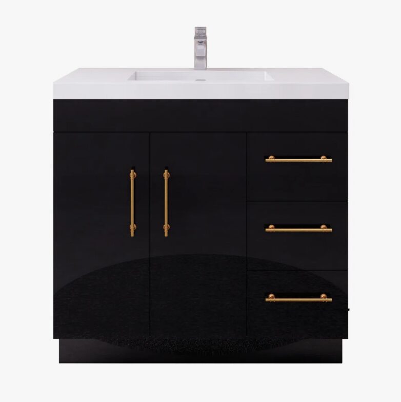 Luxury Split Storage Black Gloss Vanity with Full Soft-Close Drawers & Cabinet Door