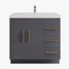 1 36" Modern Gloss Grey Bathroom Vanity Cabinet with Multi Storage & Gold Bar Hardware