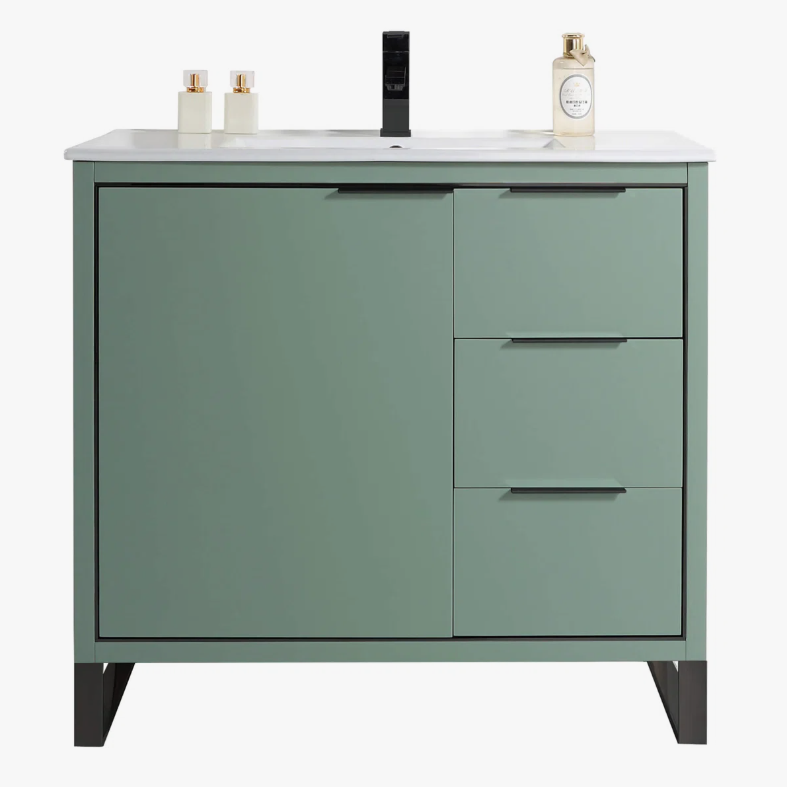 Contemporary Green Bathroom Vanity with Full Soft-Close Hardware & Adjustable Interior Shelf
