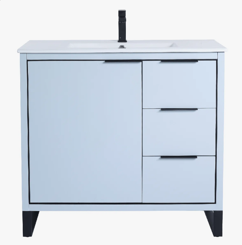 Minimalist Light Blue Bathroom Vanity with Full Soft-Close Hardware & Adjustable Interior Shelf