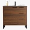 1 Mid-Century Walnut Bathroom Vanity with Full Soft-Close Hardware & Adjustable Inner Shelf