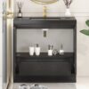 Contemporary Ribbed Black Bathroom Vanity with Full Soft-Close Mechanism & Adjustable Shelf