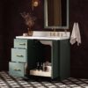 Transitional Sage Green Wood Bathroom Vanity with Full Soft-Close Hardware & Solid Pine Drawer Boxes