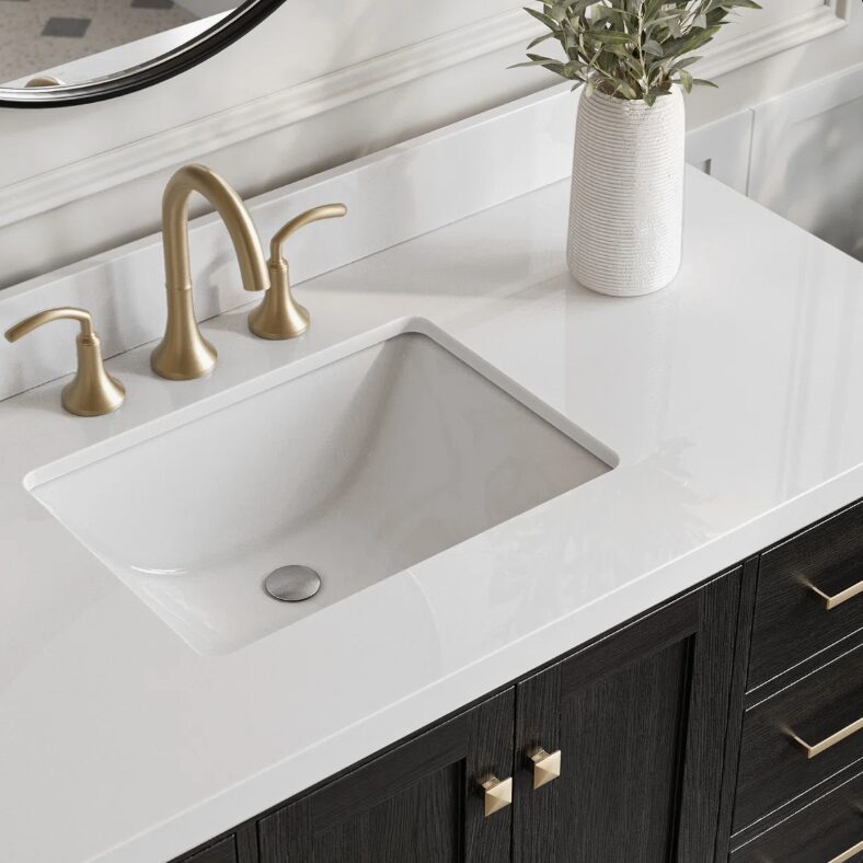 1 Rustic Black Oak Bathroom Vanity with Full Soft-Close Slides & Spacious Classified Storage