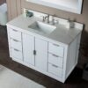 Contemporary Gloss White Bathroom Vanity with Full Soft-Close Slides & Natural Marble Countertop