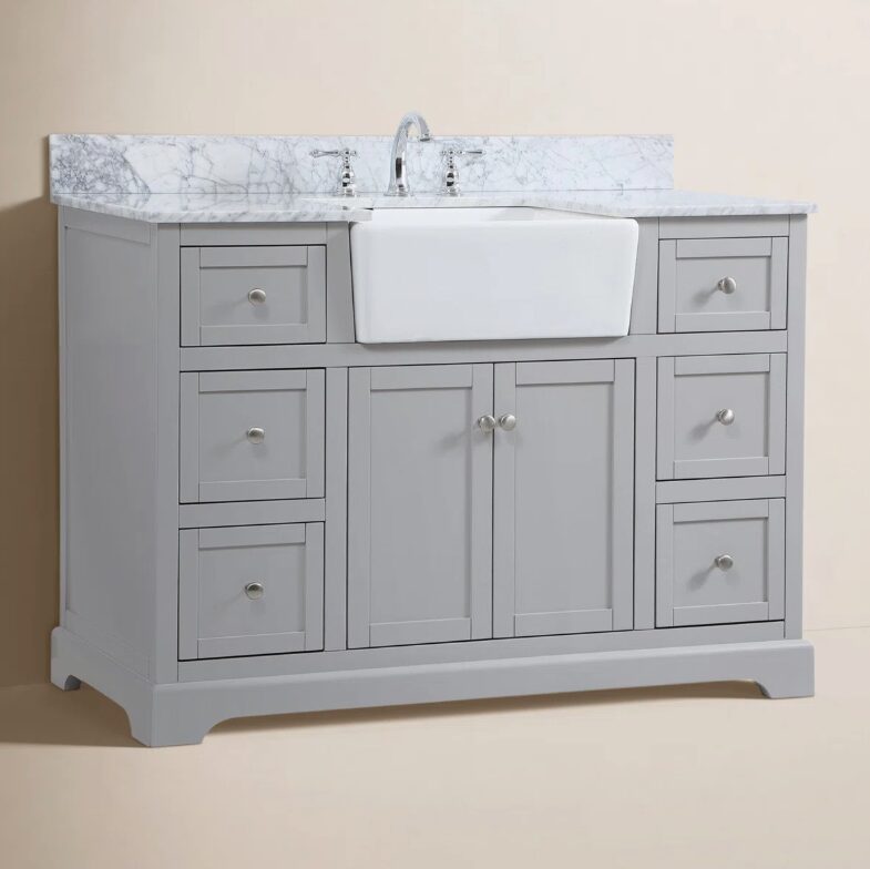 1 Transitional Light Grey Bathroom Vanity with Full Soft-Close Hardware & Natural Marble Countertop