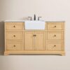 1 48" Unfinished Light Pine Farm Vanity Cabinet with Matte Black Knobs & Symmetric Multi-Drawer Storage