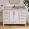1 48" Modern White Bathroom Vanity Cabinet with Brushed Nickel Pulls & Symmetric Multi-Drawer Storage