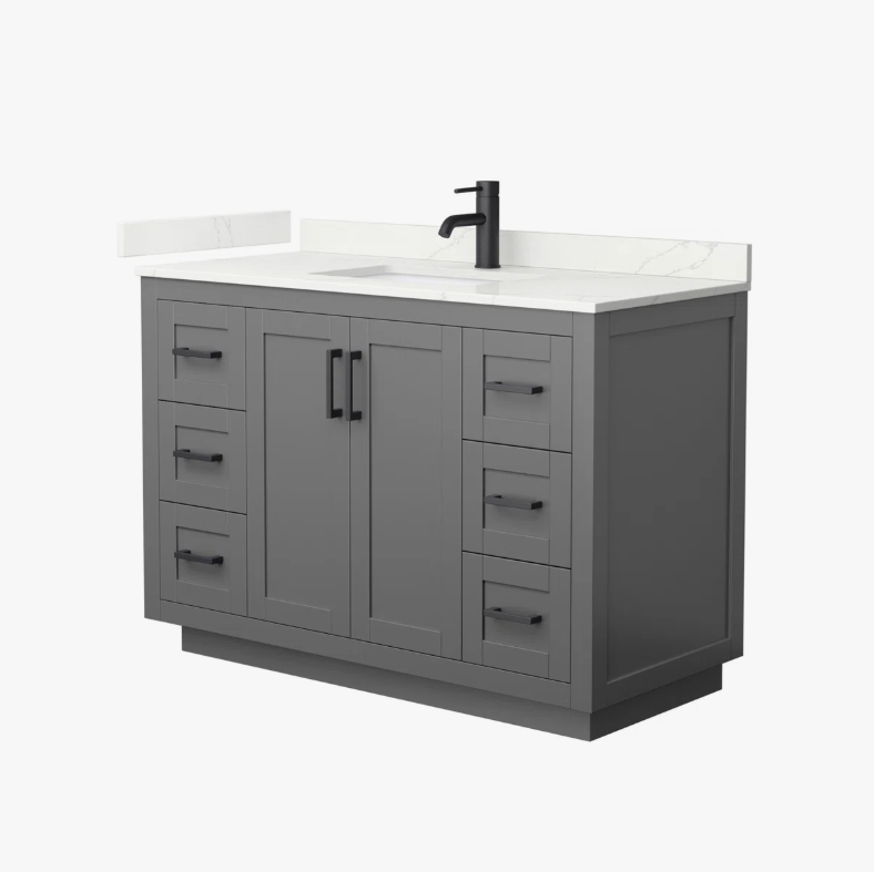 Transitional Dark Gray Single Sink Bathroom Vanity with Full Soft-Close Hardware & Solid Pine Drawer Boxes