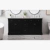 1 72 Inch Traditional Matte Black Double Sink Bathroom Vanity, Carrara White Marble Top & Chrome Knob Hardware