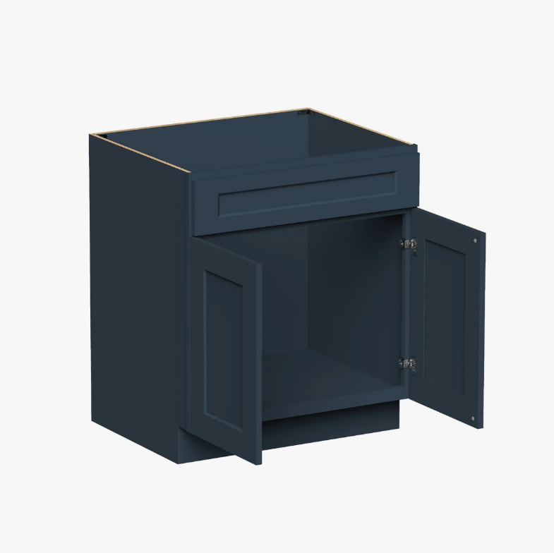 1 Freestanding Deep Blue Recessed Panel Vanity Cabinet Base for Custom Countertop