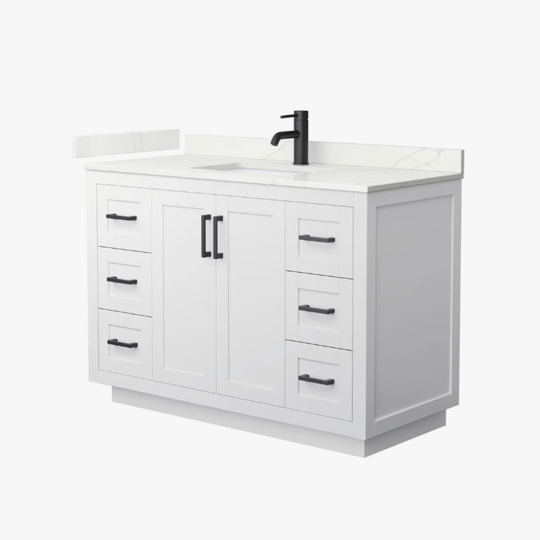 1 Transitional White Single Sink Bathroom Vanity with Full Soft-Close Hardware & Solid Pine Drawer Boxes