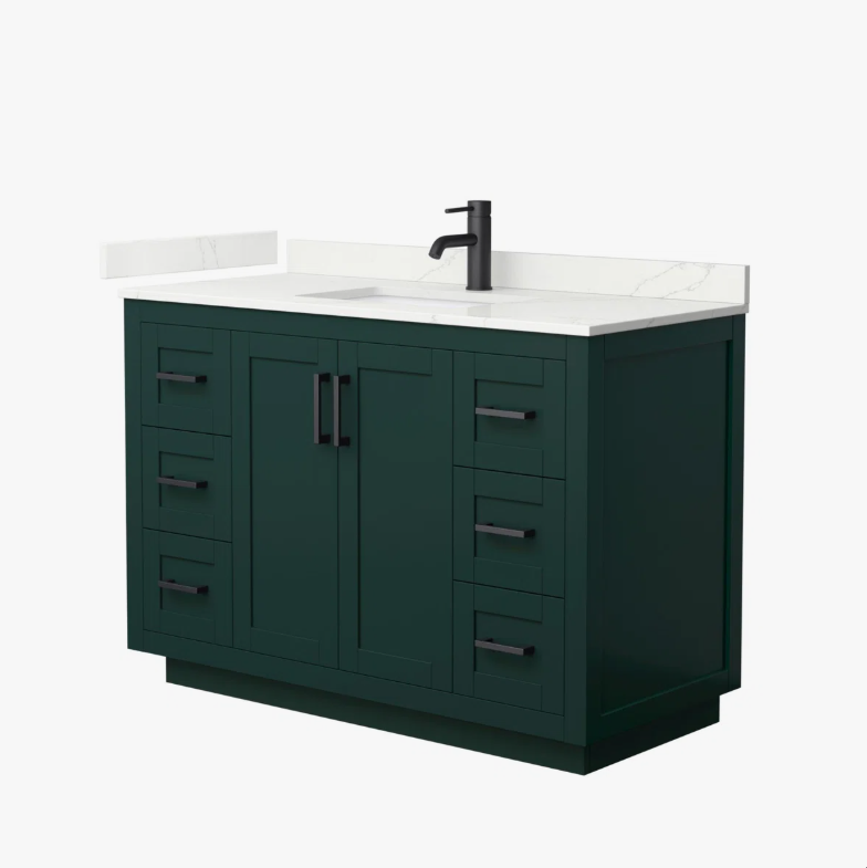 Transitional Dark Green Single Sink Bathroom Vanity with Full Soft-Close Hardware & Solid Pine Drawer Boxes