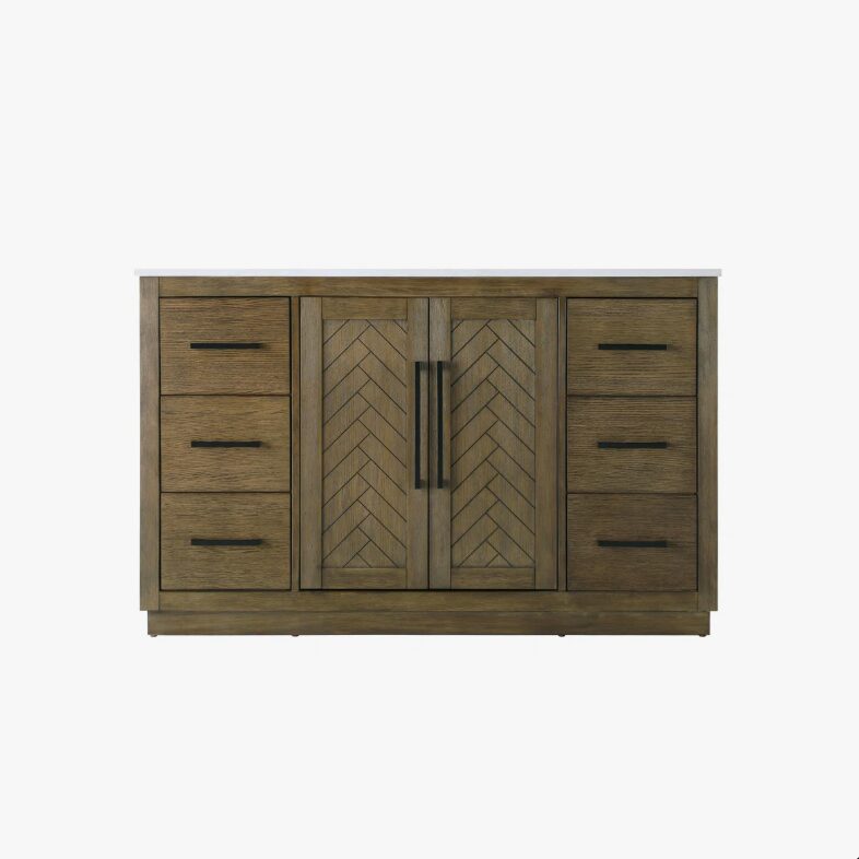Transitional Weathered Wood Single Sink Vanity with Full Soft-Close Hardware & Solid Wood Drawer Boxes