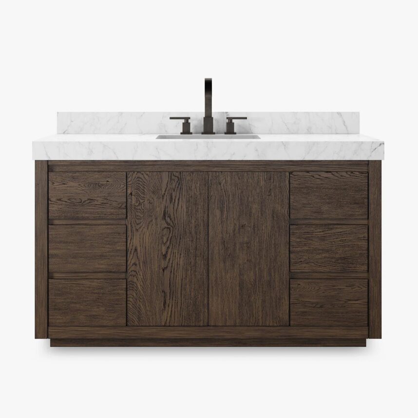 Contemporary Dark Oak Single Sink Vanity with Full Soft-Close Hardware & Large Internal Shelving