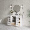 1 42" Modern White Freestanding Vanity Cabinet with Marble Countertop & Multi-Drawer Storage