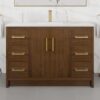 1 Modern Walnut Bathroom Vanity Soft Close Drawers Open Back Design for Easy Plumbing Access