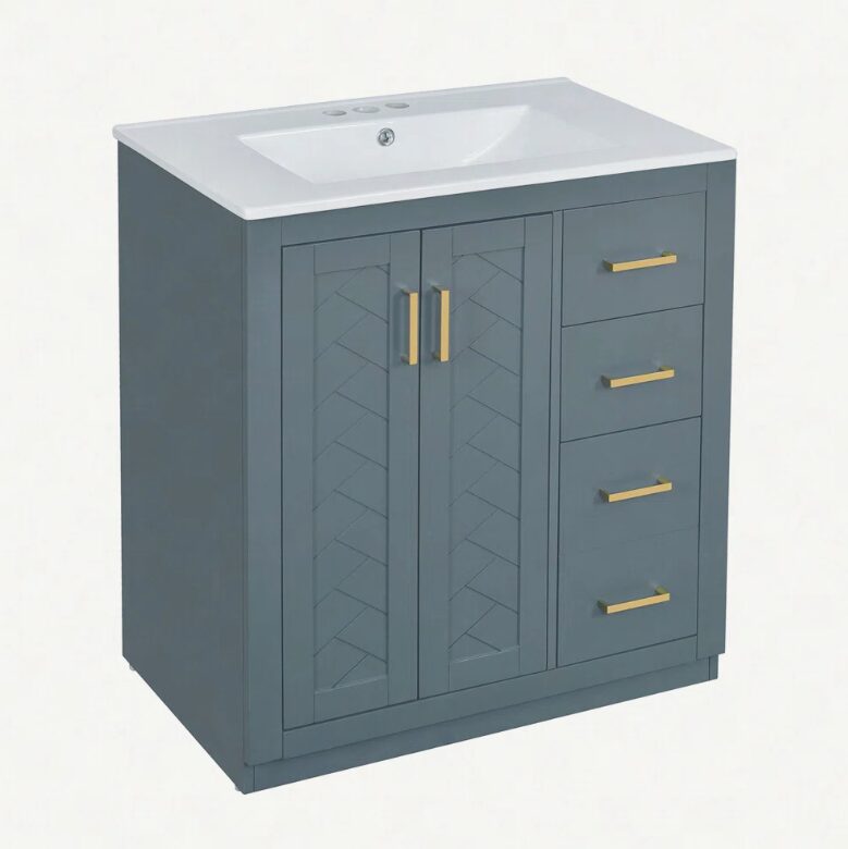 1 Minimalist Grey Bathroom Vanity Soft Close Drawers Split Side Storage Layout