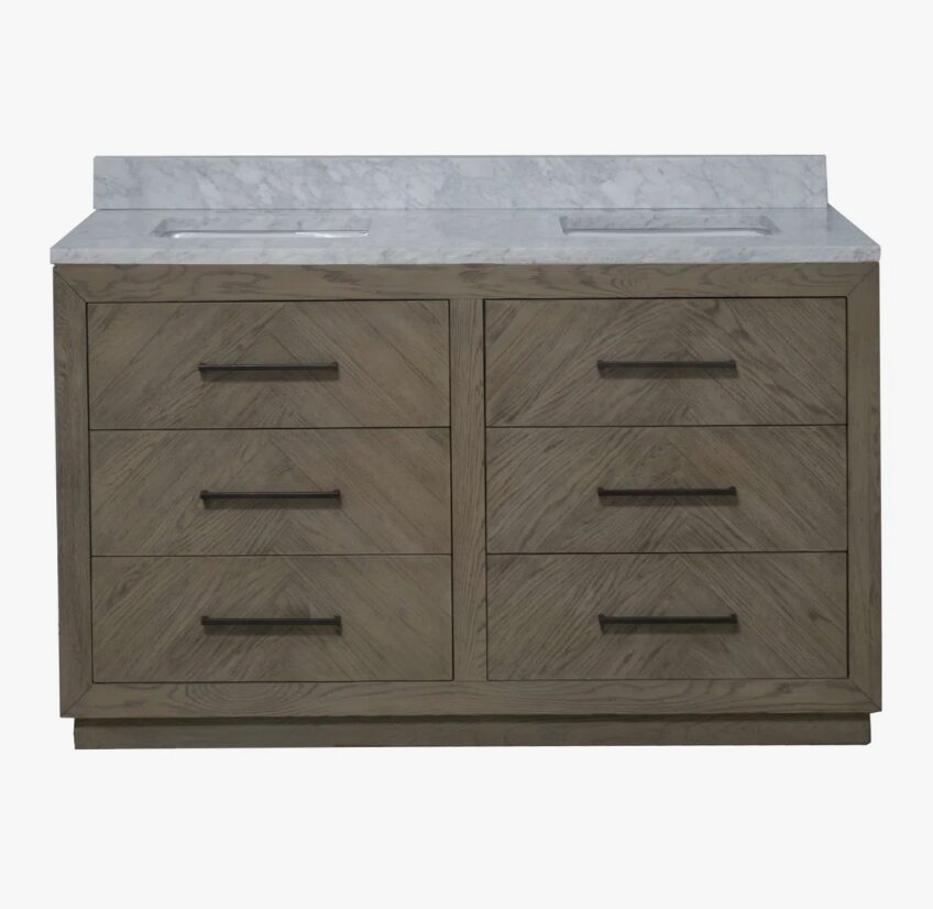 Transitional Double Sink Freestanding Vanity with Full Soft-Close Drawers & Marble Countertop