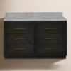 60" Modern Dark Wood Double Vanity Cabinet All Drawer Storage & Marble Countertop