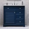 Coastal Navy Louver Bathroom Vanity Soft Close Drawers Multi-Zone Storage Layout