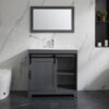 1 Rustic Farmhouse Grey Sliding Barn Door Vanity Spacious Dual Storage Design