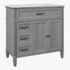 1 Cottage Style Grey Beadboard Bathroom Vanity Soft Close Drawers Split Organized Storage Layout