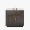 1 Contemporary Dark Wood Grain Bathroom Vanity Soft Close Doors Spacious Organized Storage