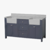 1 72" Freestanding Navy Double Farm Sink Vanity Cabinet with Symmetrical Storage