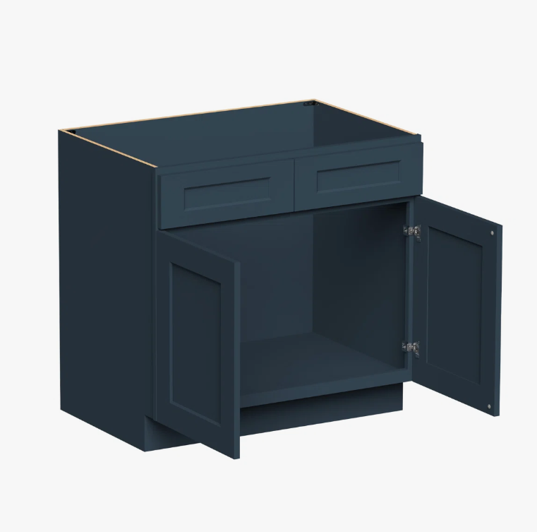 Freestanding Matte Navy Recessed Panel Vanity Cabinet Base for Custom Sink Top