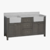 72" Freestanding Grey Double Farm Sink Vanity Cabinet with Symmetrical Storage