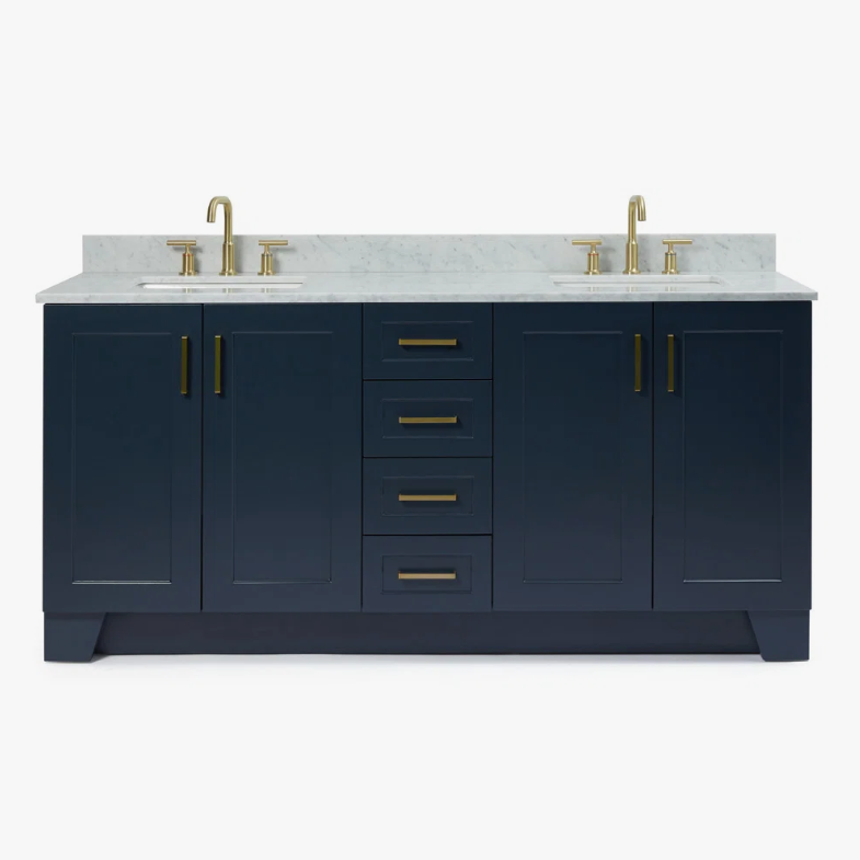 72" Freestanding Navy Double Bathroom Vanity with Symmetrical Storage System
