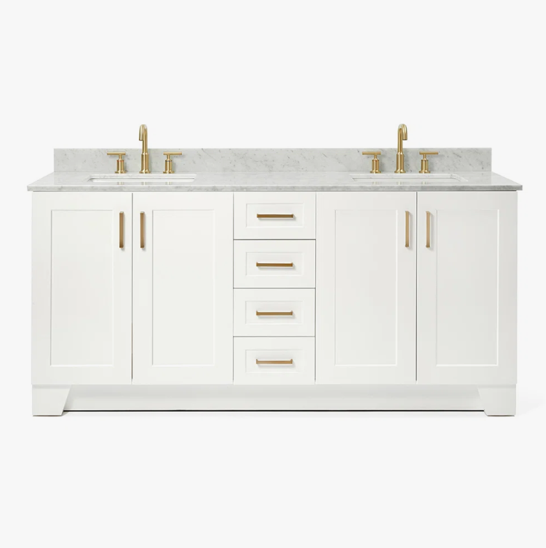 72" Freestanding White Double Bathroom Vanity with Symmetrical Storage Layout