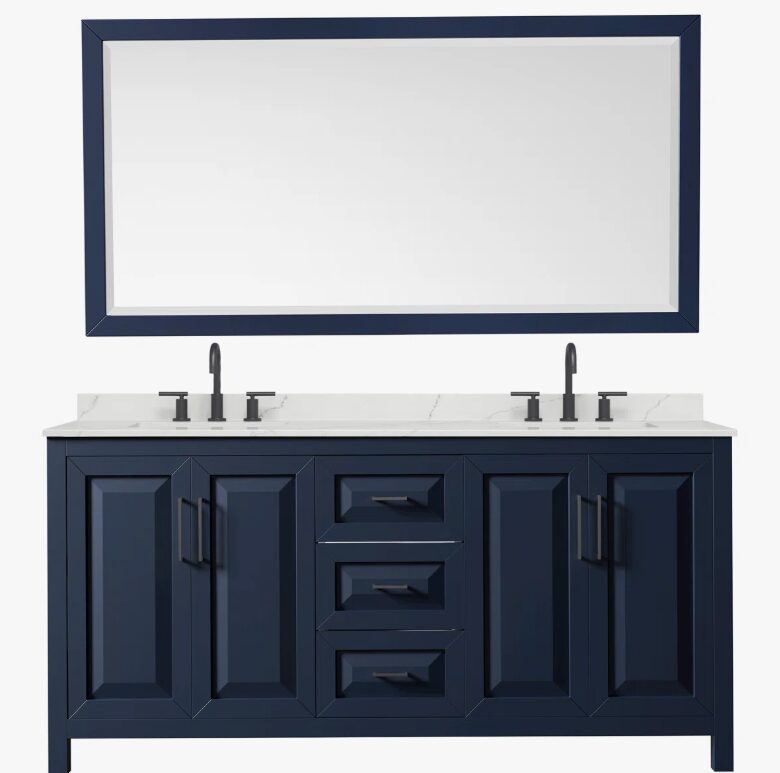 Classic Navy Shaker Double Vanity with Soft Close Drawers & Large Side Storage Cabinets