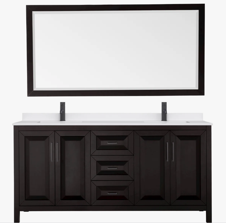 Traditional Espresso Shaker Double Vanity with Soft Close Drawers & Spacious Side Storage Cabinets