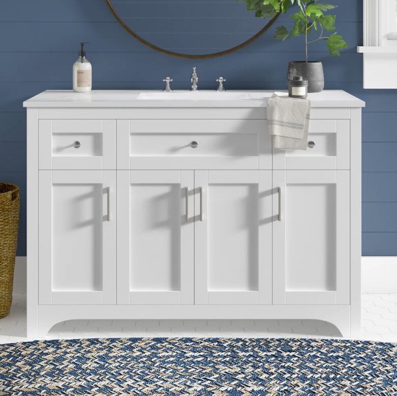 Transitional Farmhouse White Bathroom Vanity with Large Storage for Master Bath Remodel