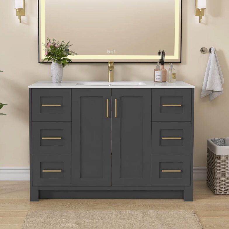 Modern Transitional Dark Gray Vanity Fully Assembled for Master Bathroom Renovation