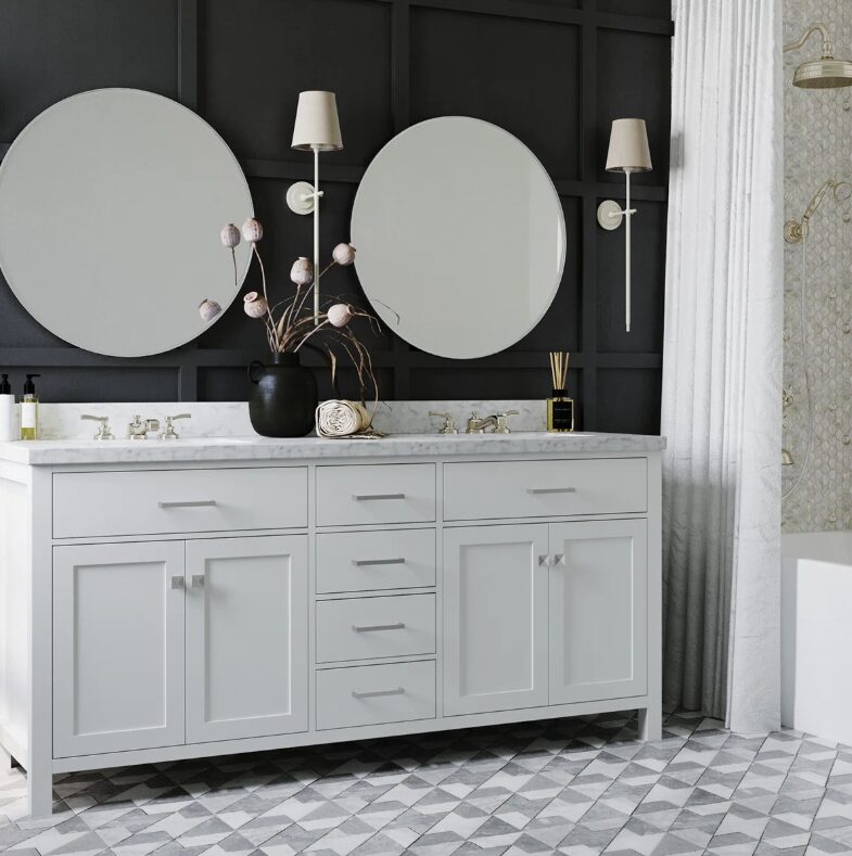 72 Inch Pure White Shaker Double Sink Bathroom Vanity with Carrara White Marble Top & Brushed Nickel Pulls