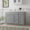Neutral Light Grey Shaker Vanity Base Cabinet with Divided Storage for Bath Renovation