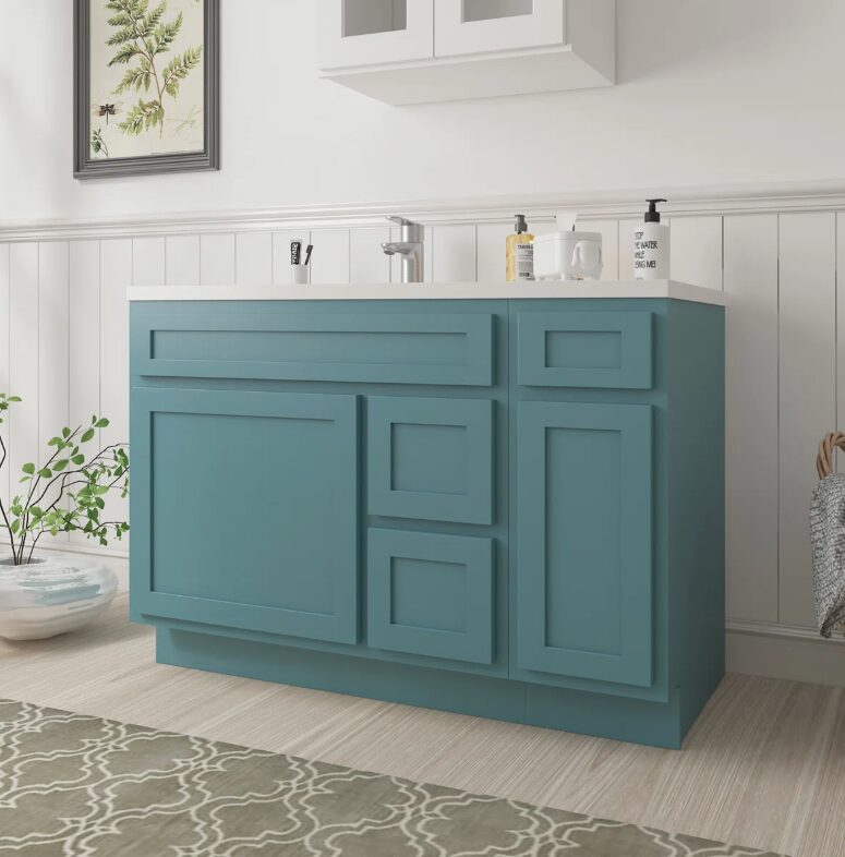 1 Vibrant Teal Shaker Vanity Base Cabinet with Multi-Zone Storage for Bathroom Remodel