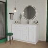 1 Classic Bright White Shaker Vanity Base Cabinet with Divided Storage for Bath Renovation