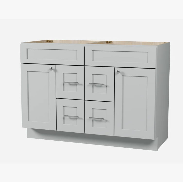 48" Freestanding Recessed Panel Double Vanity Base Cabinet for Custom Countertop