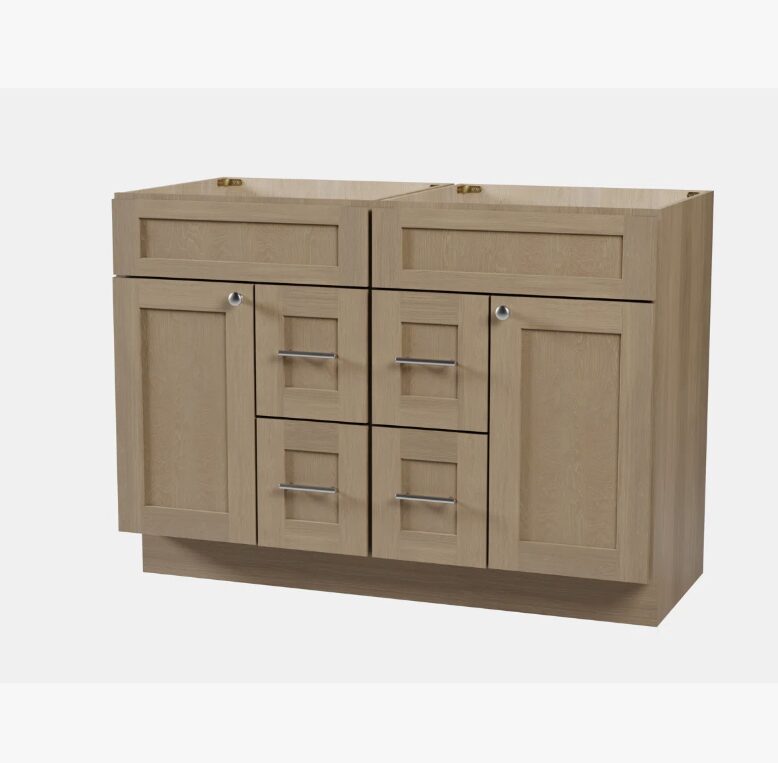 48" Freestanding Recessed Panel Double Vanity Base for Custom Countertop