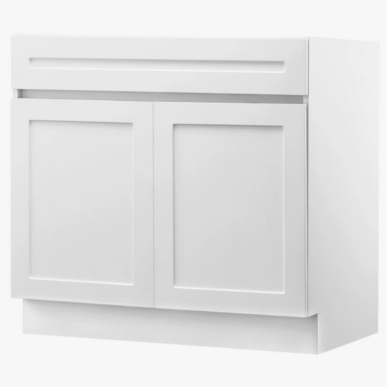 1 Freestanding White Recessed Panel Vanity Base Cabinet with Adjustable Storage Shelves