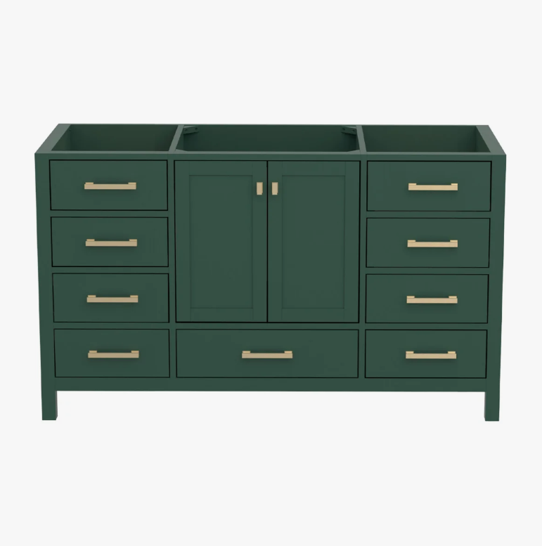 Luxury Dark Green Bathroom Vanity with Gold Pulls & Massive Soft-Close Storage