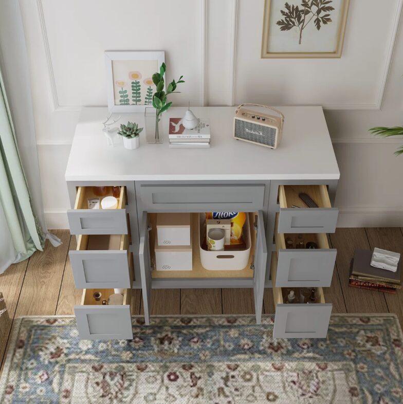 Light Gray Shaker Vanity Base Cabinet with Spacious Silent Soft-Close Storage