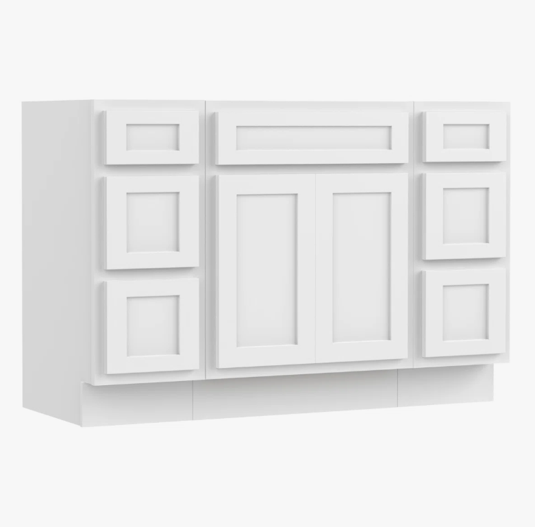 Bright White Shaker Vanity Base Cabinet with Spacious Silent Soft-Close Storage