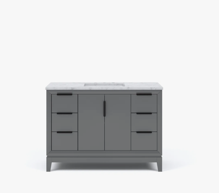 10 Sleek Gray Freestanding Bathroom Vanity with Large Soft-Close Storage & Marble Countertop